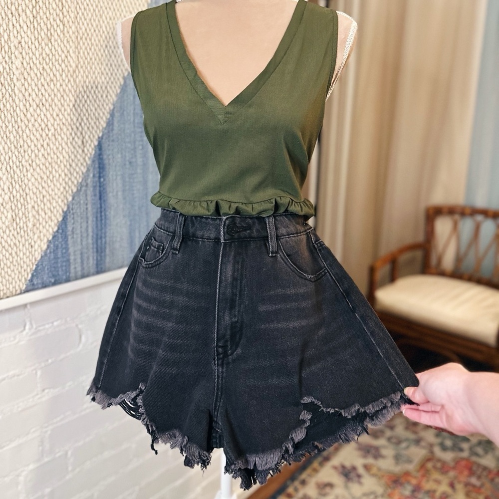 Kancan Black High Waist Distressed Denim Shorts